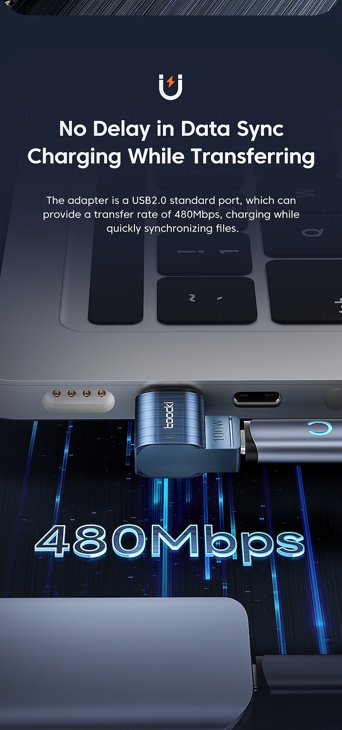 Toocki 100W USB-C To Type-C Magnetic Adapter 2 in 1 PD Fast Charging Type-C Connector Data Sync 90 Degree USB-C Magnet Converter 2025 - $17.99 –P2
