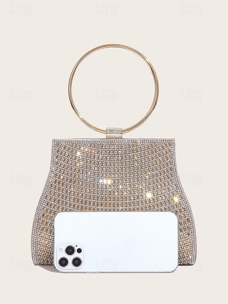 elegante kristallen avondclutch met gouden ringhandvat – damestas met strass voor bruiloften, feesten en speciale gelegenheden 2026 - $34.99 –P5