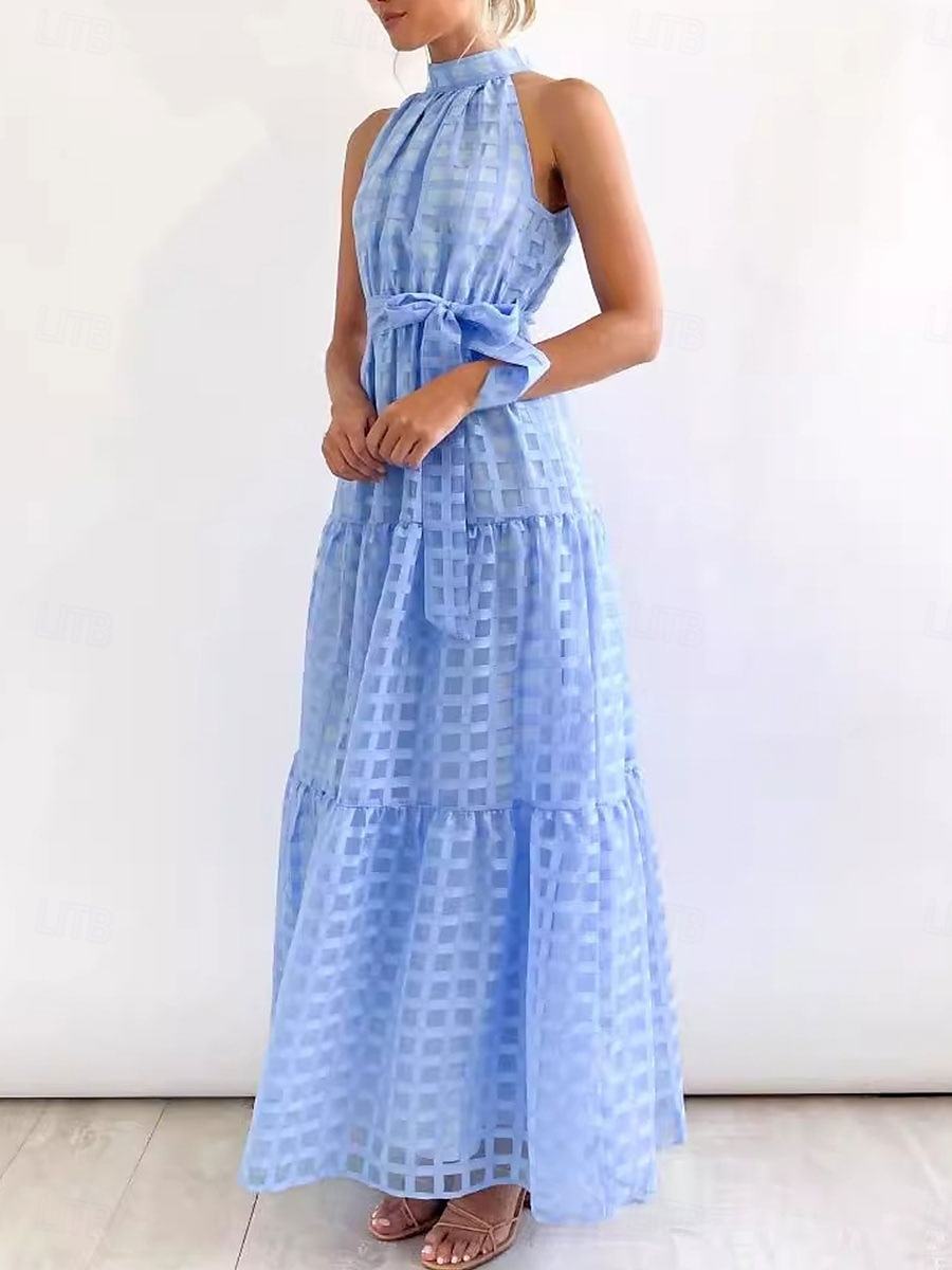 Dámské maxi šaty zavinovací šaty A v linii halter šaty fit and flare šaty jednobarevné dovolená dovolená neformální každodenní pravidelný střih grafické bezrukávové halter výstřih černá růžová 2025 - $39.99 –P3