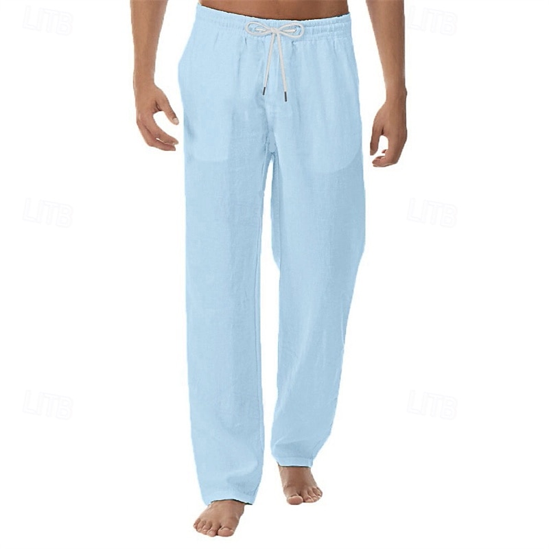Hombre Pantalones de lino Pantalones Pantalones de verano Pantalones de playa Bolsillo Correa Cintura elástica Plano Comodidad Transpirable Vacaciones Diario Festivos Hawaiano Boho Negro Blanco 2025 - $16.49 –P12