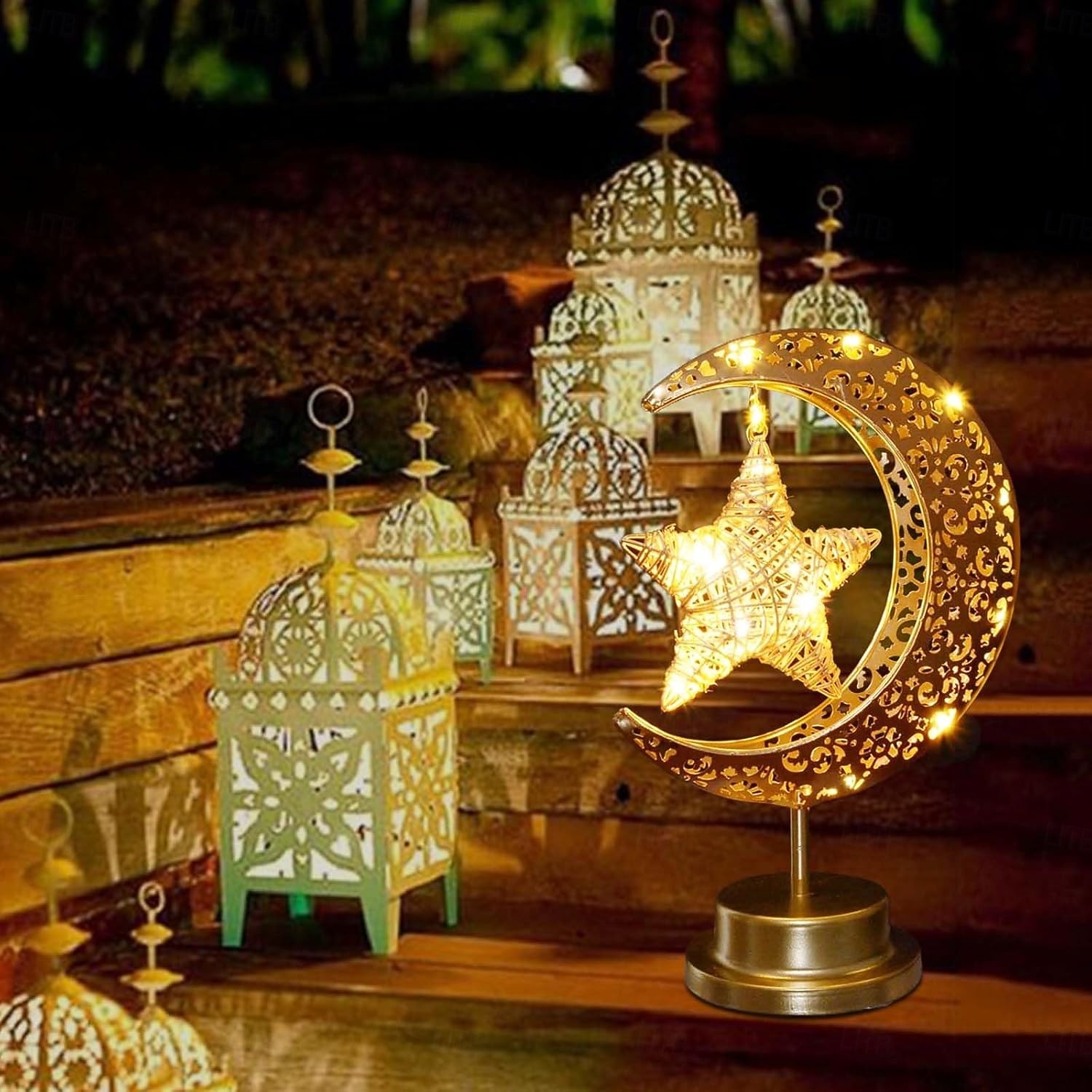 مصباح القمر احتفالا بعيد الفطر المبارك &ديكورات منزلية للعيد – طاولة تعمل بالبطارية، غرفة نوم، نافذة، ديكور خزانة ملابس 2026 - $29.99 –P3