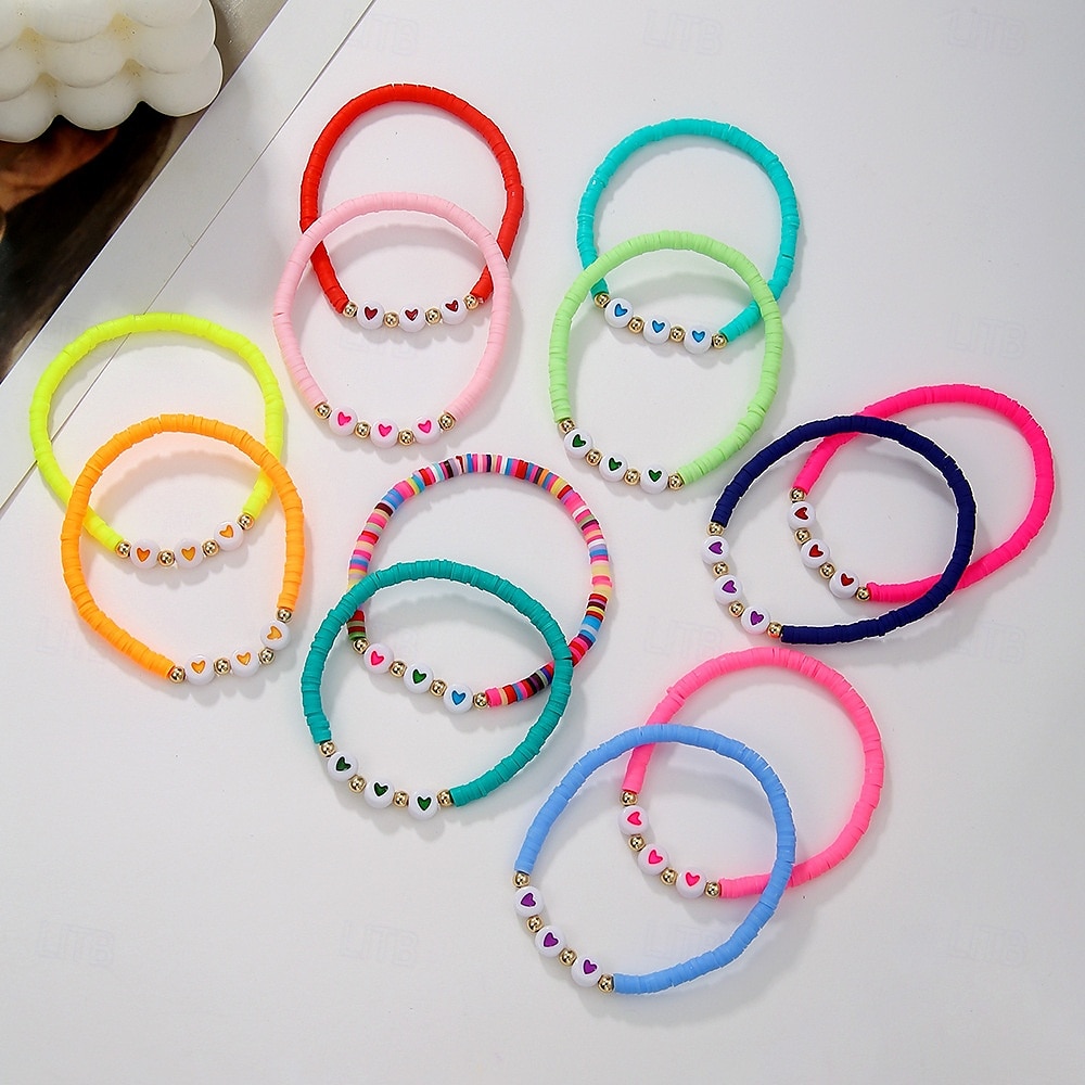 12st glöd-i-mörkret hjärtformade pärlor mjuk lera ccb elastiskt armbandsset, blandad färg, mode 2025 - $12.99 –P7