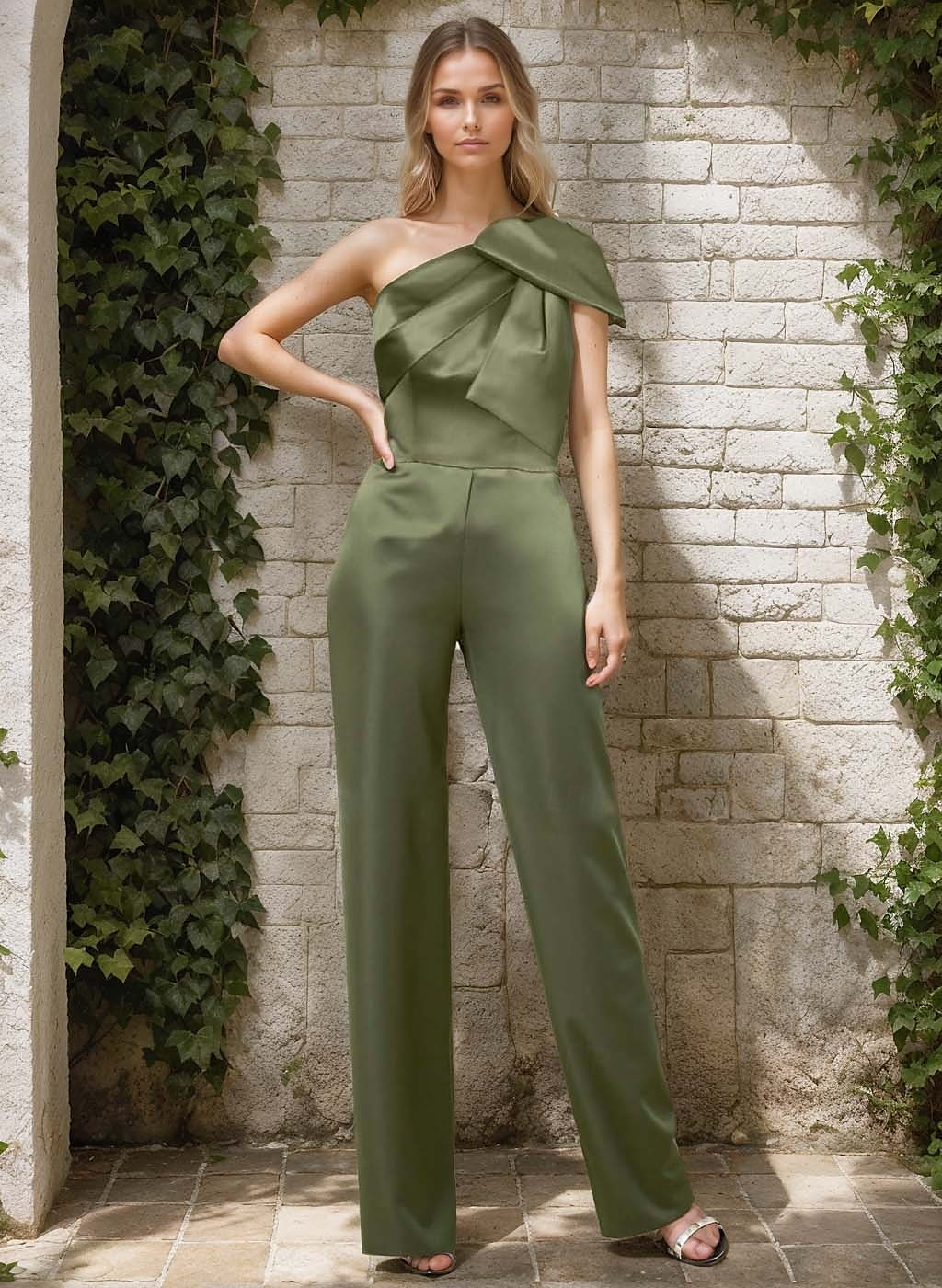 Combinaisons Robe de Soirée Élégante Avec Jupe Détachable Robe Invité au Mariage Longueur de Sol Sans Manches Épaule Dénudée Satin Vert Sauge avec Nœud(s) de 2025 ? $183.99 –P2
