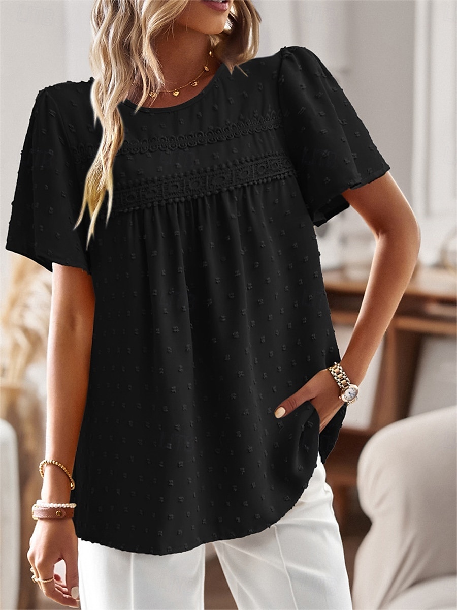 Dámské Košile Halenka Pevná barva stylové Na běžné nošení Krátký rukáv Tričkový Běžné topy Práce Denní Dovolená Šalvějová zeleň Černá Bílá Světlá růžová Rubínově červená Léto Jaro 2025 - $24.99 –P21