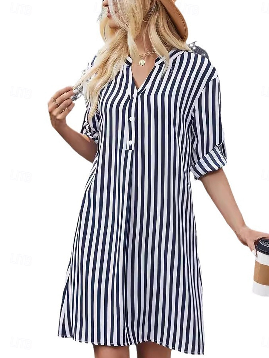 Damen Minikleid Etuikleid Sommerkleid Figurbetontes Kleid Brautkleider schlicht Urlaub Täglich Regular Fit Blumen Langarm V Ausschnitt Schwarz Dunkelblau Sommer 2025 - $31.99 –P5