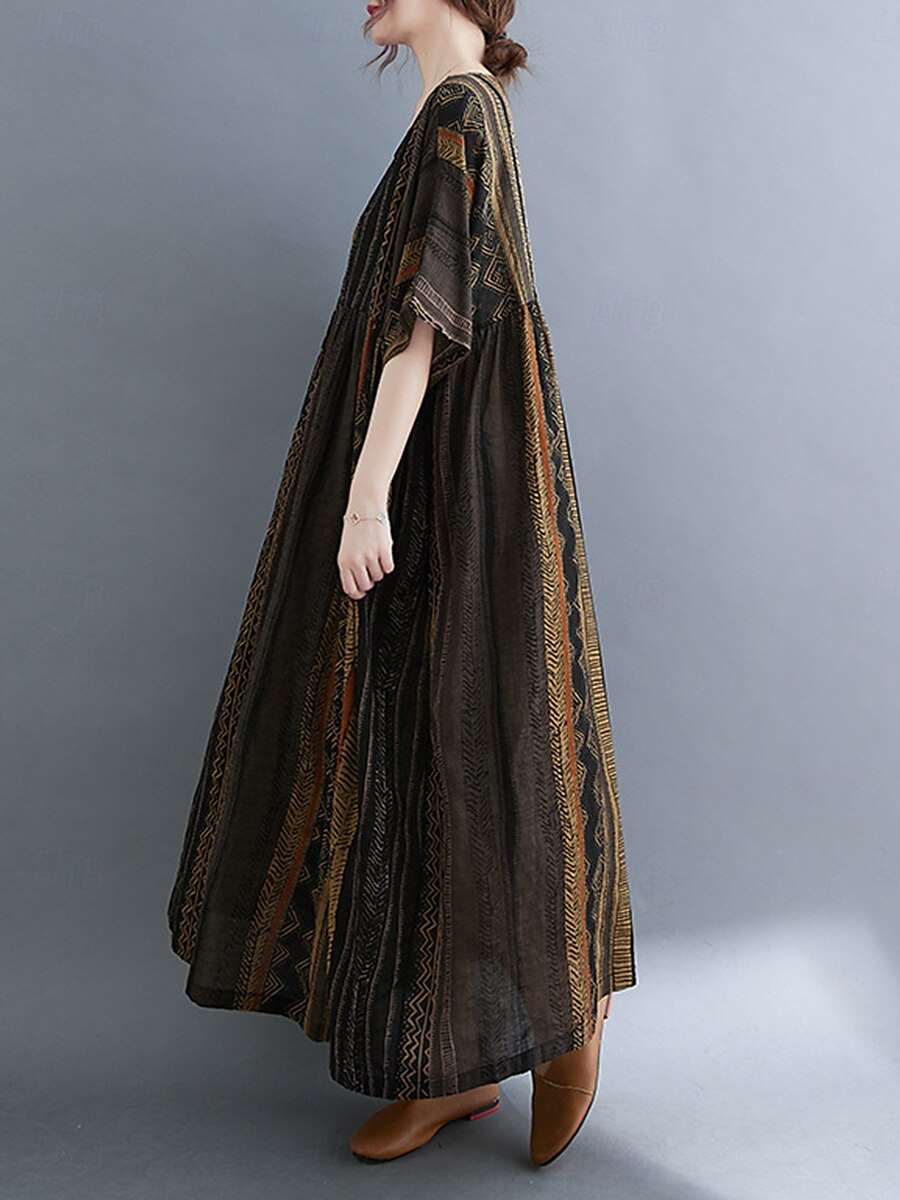Femmes Robe maxi Robes en coton et lin Robe Décontractée Basique Occasionnel Vacances Quotidien Coupe régulière Graphique Manche Courte Col ras du cou Marron foncé Rouge Bordeaux Été de 2025 ? $32.99 –P3