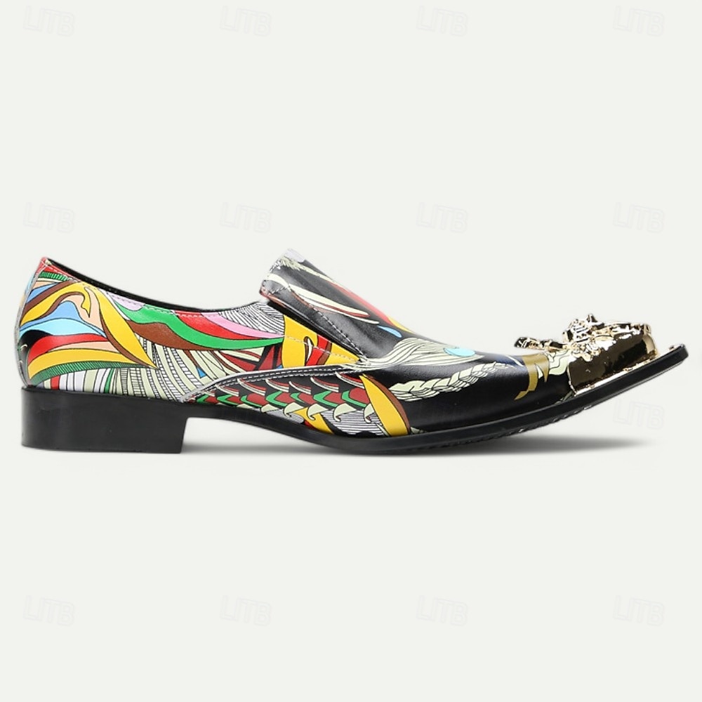 Herre Premium Kuskin Løpere med Gullspiss Livlig Kunstnerisk Print og Metallisk Gull Løvehode Detalj–Moderne Slip-On Sko Spesielle Anledninger og Uttrykksmotet 2025 - $129.99 –P6