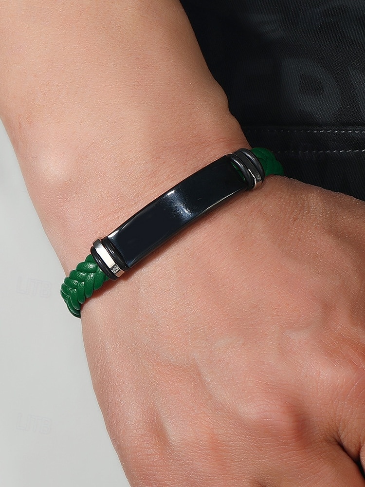 Men's Green Braided Leather Bracelet with Black Stainless Steel Clasp – Stylish and Durable, Ideal for Casual and Everyday Wear 2025 - $9.99 –P1