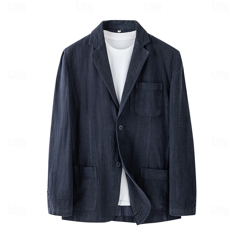 Homme Veste blazer École Formel Mariage Élégant Chaud Printemps Automne Lin Couleur Unie Épaissir Boutonnage simple deux boutons veste Noir bleu marine de 2025 ? $69.99 –P1