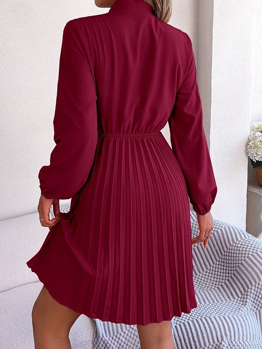Women's Mini Dress Wrap Dress A Line Dress Solid Color Summer Dress Pleated Dress Party Birthday Vacation Daily Regular Fit Plain Long Sleeve V Neck Black Pink Wine Royal Blue Summer 2025 - $30.99 –P3