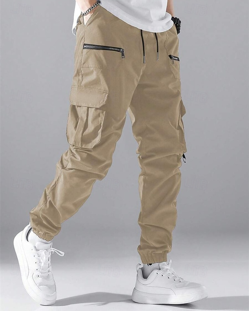 Men's Cargo Pants Joggers Trousers Elastic Waist Multi Pocket Plain Wearable Daily Outdoor Casual Black Light Grey 2026 - $30.99 –P12