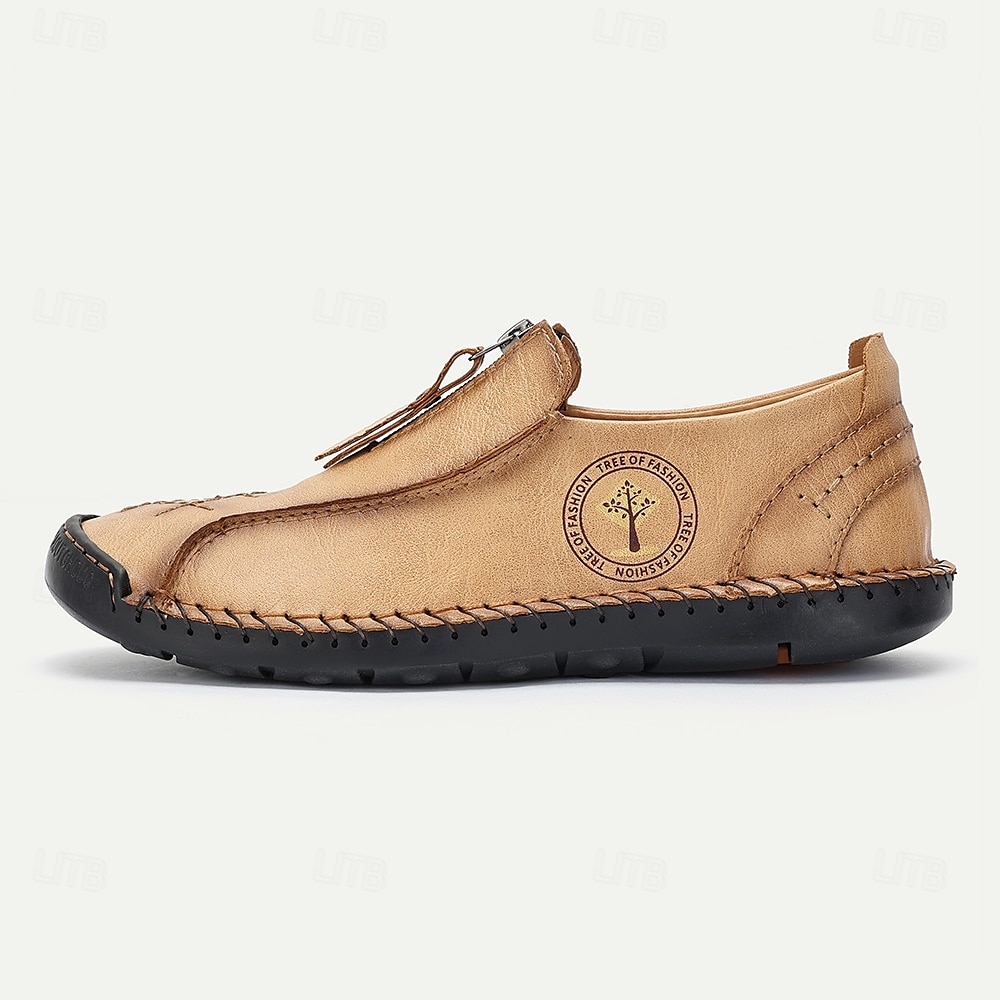 Men's Handmade Faux Leather Casual Loafers – Vintage Slip-On Shoes with Side Zipper & Soft Sole for Everyday Wear 2025 - $46.99 –P2