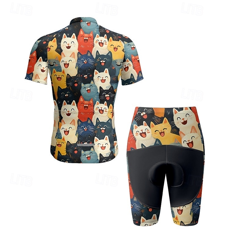 Men's Cycling Jersey with Shorts Short Sleeve Mountain Bike MTB Road Bike Cycling Summer Spring Autumn / Fall Navy Blue Royal Blue Blue Cat Bike Front Zipper Sweat wicking Comfortable Breathable 2026 - $47.99 –P6