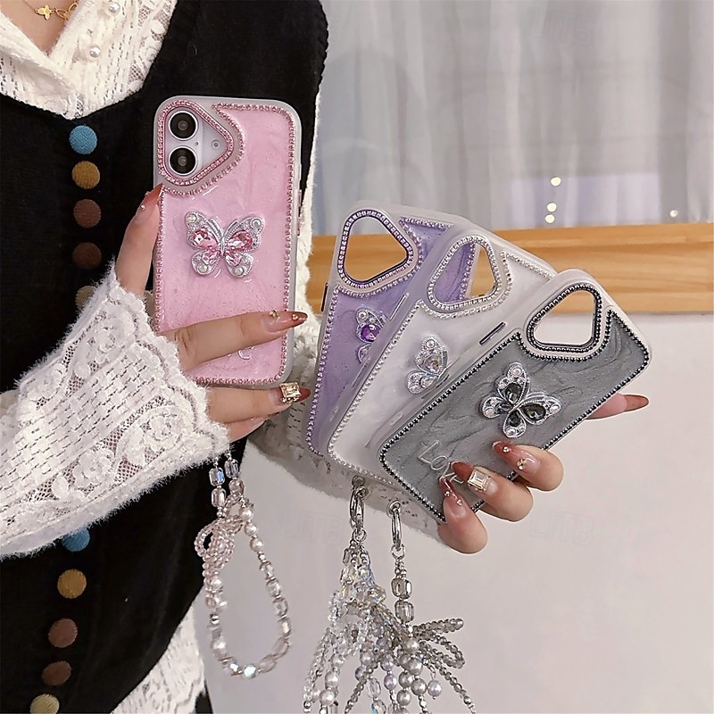 Phone Case For iPhone 16 iPhone 16 Pro iPhone 16 Pro Max iPhone 15 iPhone 15 Pro Max iPhone 14 Pro Max iPhone 13 12 Pro Max Back Cover with Wrist Strap Bling Glitter Shiny Shockproof Retro Silicone 2025 - $19.99 –P9