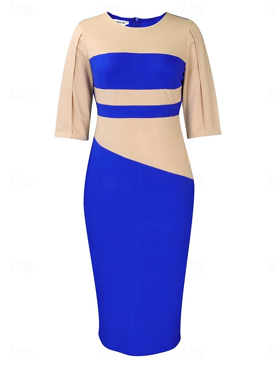 Per donna Vestito longuette Abito casual Aderente Elegante Moda Informale Da mare Giornaliero Standard Color Block Manica a 3/4 Girocollo Nero Bianco Rosso Blu reale Estate del 2025 a $39.99 –P15