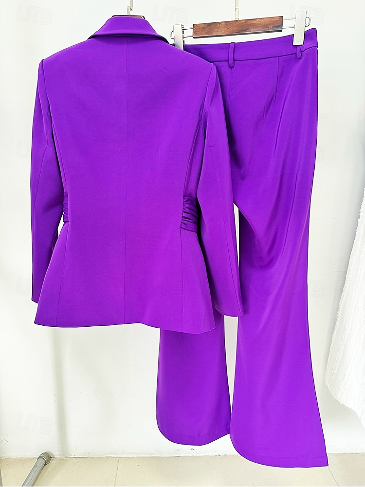 Completo madre della sposa a due pezzi elegante minimalista colletto camicia lunghezza al pavimento in tessuto elasticizzato manica lunga con volant colore solido 2025 del 2025 a $159.99 –P6