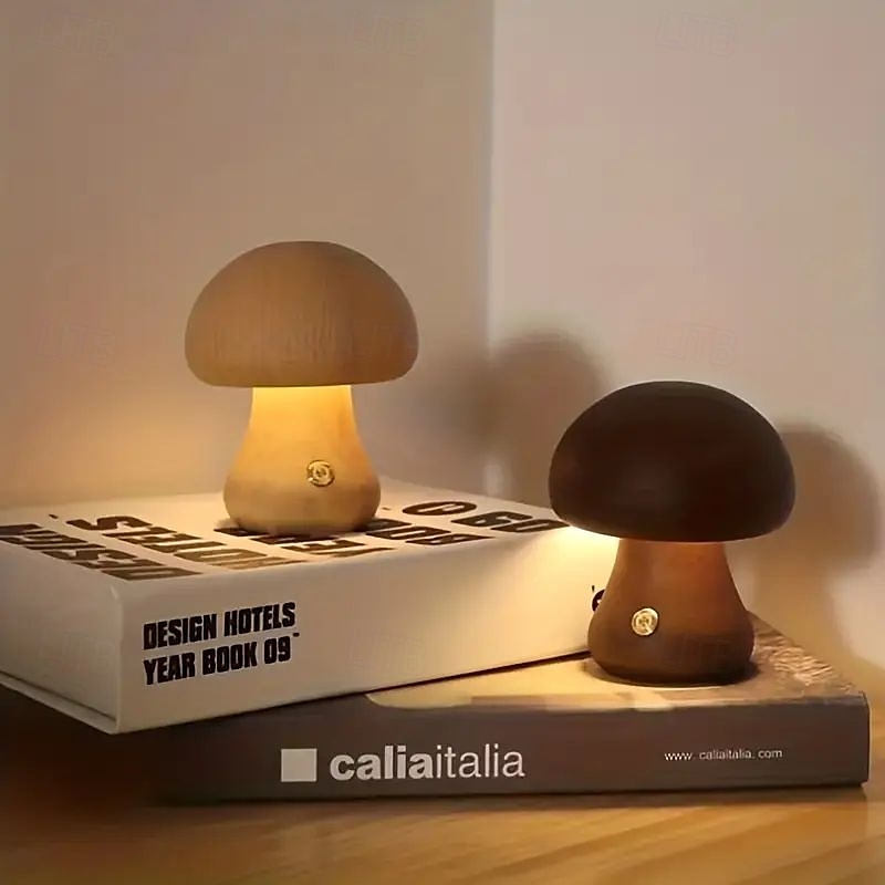lampada da tavolo a fungo a led dimmerabile touch lampada da ufficio in legno ricaricabile tramite usb luce notturna camera da letto casa bar ufficio decorazione regalo di compleanno del 2025 a $30.99 –P8