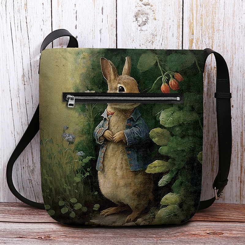 Women's Easter Bunny Shoulder Bag Crossbody Bag - Vintage Peter Rabbit design, hand-painted watercolor style, adjustable shoulder strap, perfect for Easter celebrations, spring outings and casual wear 2025 - $24.99 –P7