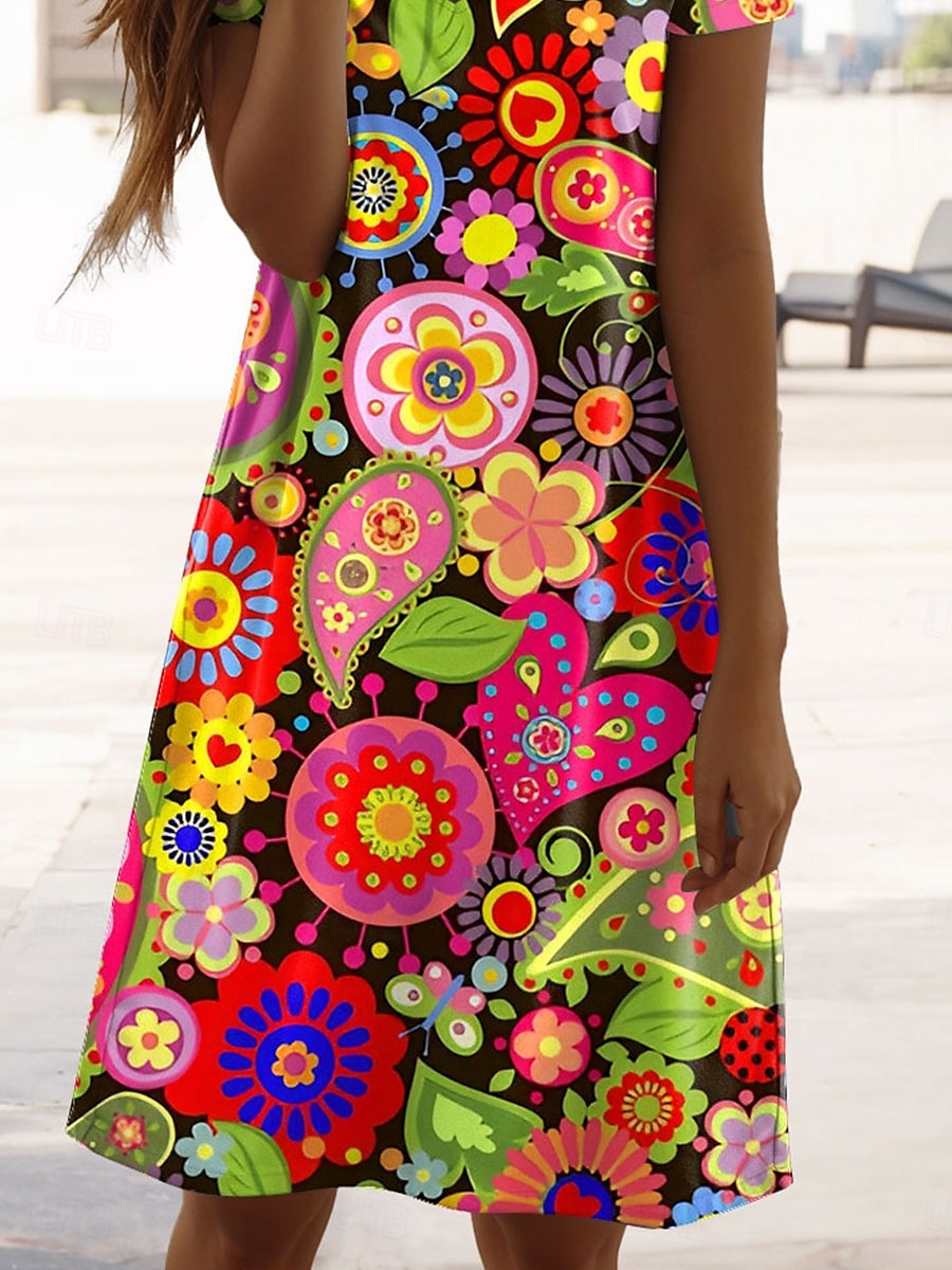 Női Mini Ruha Kicsi Ruha Póló Ruha T-Shirt Ruha Nyári Ruha A vonalú Ruha Elegáns Vintage Stílusos Vakáció Születésnapi Kényelmes Rendes Fit Virágos Grafikai Paisley Rövid Ujjú V Nyak Piros 2025 - $23.99 –P3