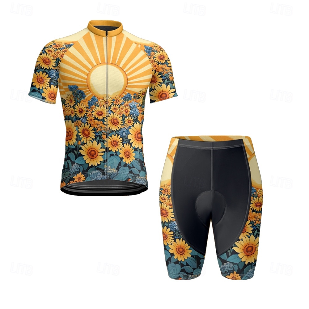 Herr Cykeltröja med shorts Kortärmad Bergscykling Vägcykling Svart Vit Gul Blommig Botanisk Cykel Elastan sporter Blommig Botanisk Kläder 2025 - $38.39 –P7