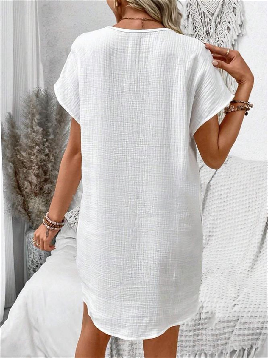 Women's Mini Dress Faux Cotton Linen Shift Dress Casual Dress Tank Dress Basic Casual Batwing Sleeve Casual Daily Vacation Loose Fit Plain Short Sleeve V Neck Black White Pink Green Summer Spring 2026 - $22.99 –P3