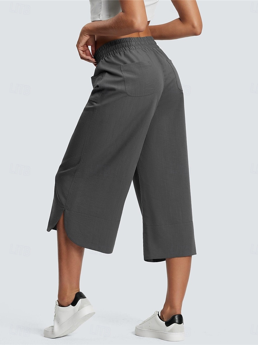 Women's Wide Leg Chinos Fashion Streetwear Calf-Length High Waist Plain Pocket Elastic Waistband Comfy Soft Comfortable Micro-elastic Outdoor Street Navy-blue Army Green Black Blue Summer Spring 2025 - $24.99 –P11