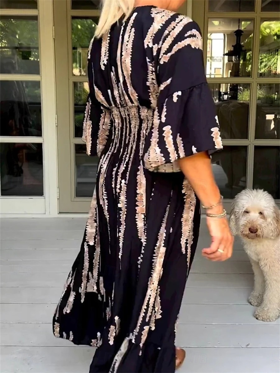 Damen Maxi Kleid Korsett Kleid Shift Kleid Casual Casual Täglicher Urlaub Regelmäßige Passform Grafik Halblangarm V-Ausschnitt Schwarz Pink Wein Dunkelblau Sommer 2025 - $29.99 –P6