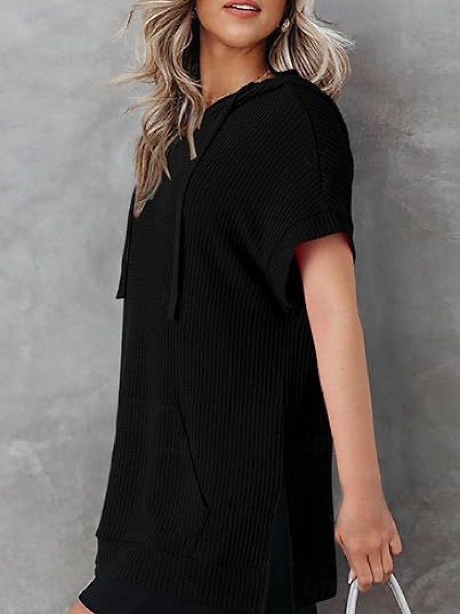 Women's Mini Dress Hoodie Dress Casual Dress Basic Casual Vacation Daily Regular Fit Plain Half Sleeve Hooded Black White Blue Fuchsia Summer 2025 - $33.99 –P5