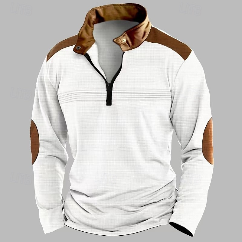 Miesten Quarter Zip Polo Golfpaita Päivittäin Pyhäpäivä Neljänneksen postinumero Pitkähihainen Muoti Moderni Väripalikka Tilkkutäkki Kevät Syksy Normaali Musta Valkoinen Vaaleanpunainen Rubiini 2025 - $22.99 –P1