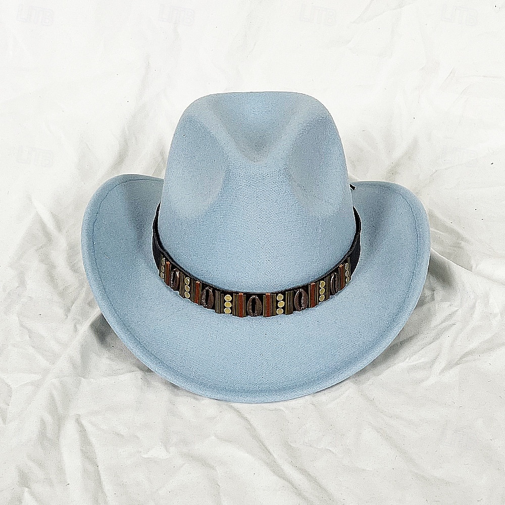 Metallgürtel Western Cowboyhut Herren Herren Damen Jazz Cowboyhut mit Leder breiter Krempe Glockenhut Kirche Sombrero Cowgirl 2026 - $16.49 –P18