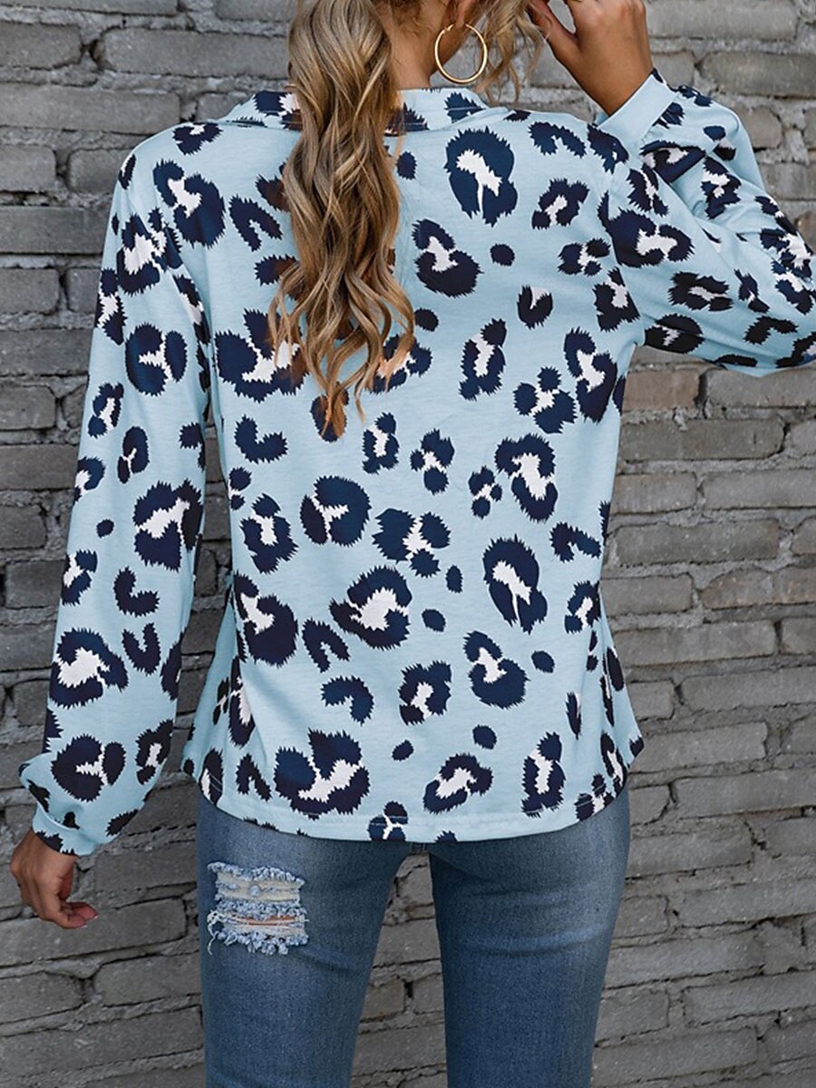 Dame T skjorte Leopard Mote Moderne Fritid Langermet V-hals Vanlige topper Daglig Helg Hvit Rosa Blå Brun Vår Høst 2025 - $21.99 –P8
