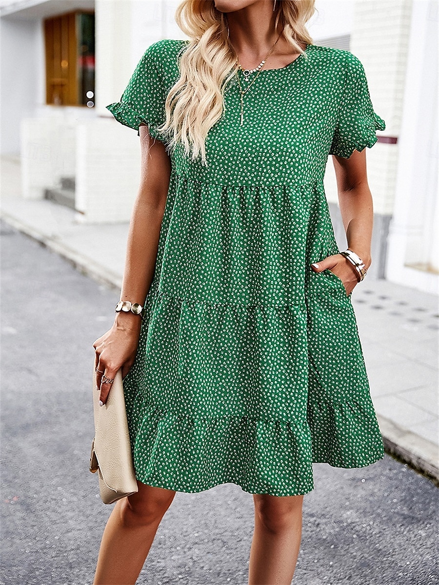 Női Mini ruha hétköznapi ruha Elegáns Stílusos Alap Vakáció Napi Normál Virágos Rövid ujjú Terített nyak Fekete Fehér Rubin Barna Nyár Tavasz 2025 - $43.99 –P3