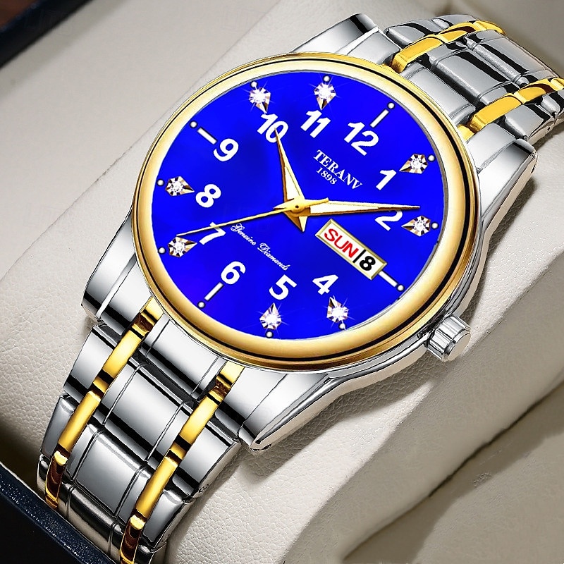 Relógio digital masculino de negócios, mostrador redondo com strass, à prova d'água, luminoso, com pulseira de liga, multifuncional, fashion, relógio de quartzo para homens, presentes de lazer e de 2025 por $23.99 –P13