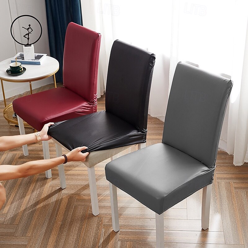 1/2/4/6 pz. Coprisedia in pelle PU impermeabile antiolio, coprisedia da pranzo elasticizzato, coprisedile tinta unita per soggiorno, cucina, casa del 2025 a $25.99 –P3