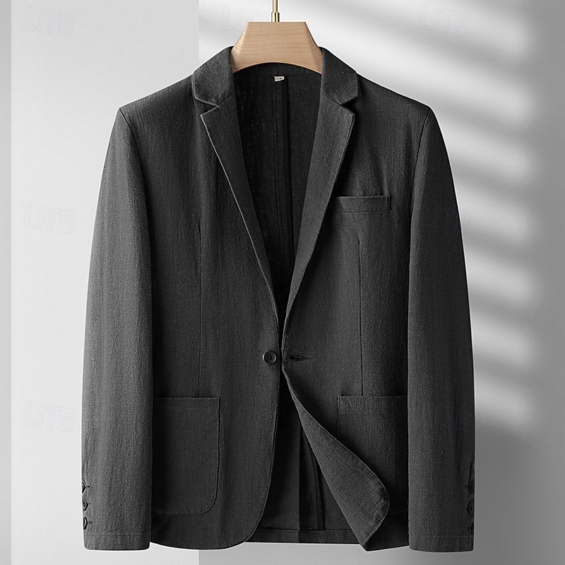 Herr Linne blazer Kavaj Företag Cocktailfest Bröllopsfest Mode Ledigt Vår Höst Ramie Ensfärgat Ficka Knappar Bekväm Enkelknäppt Blazer Svart Vinröd Marinblå Armégrön 2025 - $58.99 –P9