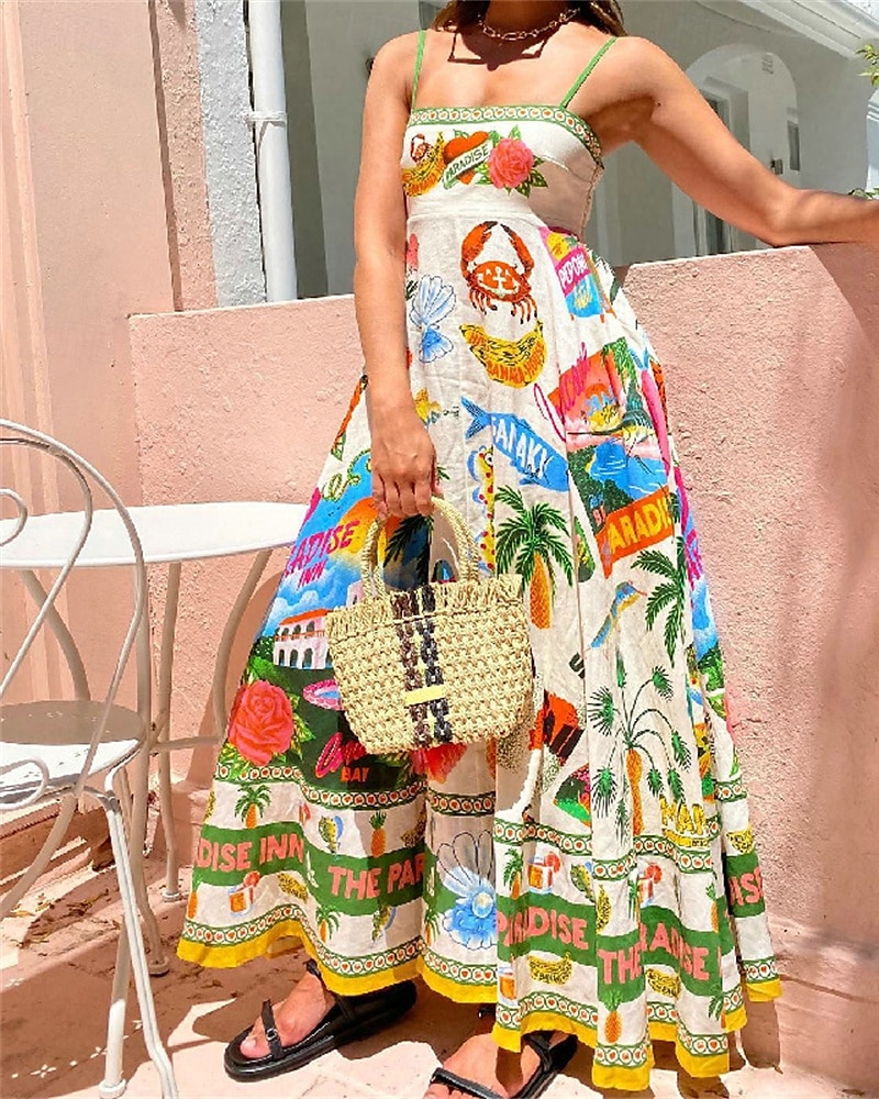 Women's Long Dress Maxi Dress Casual Dress Summer Dress Slip Dress Fashion Outdoor Holiday Date Regular Fit Tree Sleeveless Spaghetti Strap Green Summer Spring 2025 - $26.99 –P7