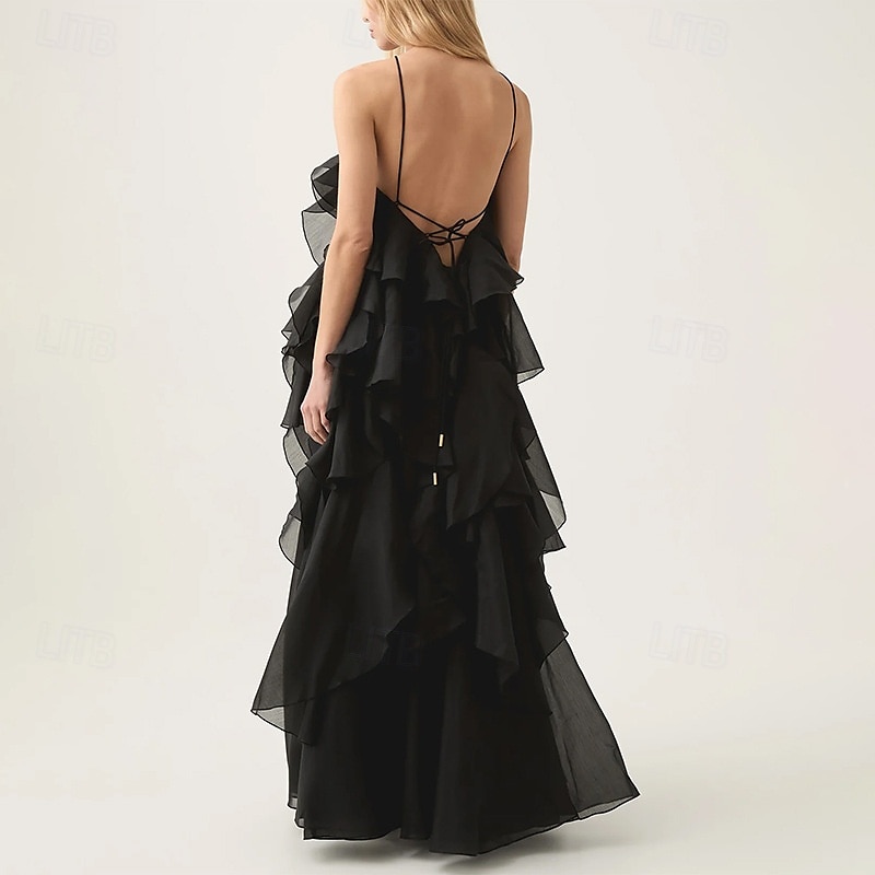Robe de Soirée A-Line Élégante Robe de Soirée Formelle Longueur de Sol Sans Manches Col Halter Organza avec Fleurs et Volants de 2025 ? $128.99 –P5