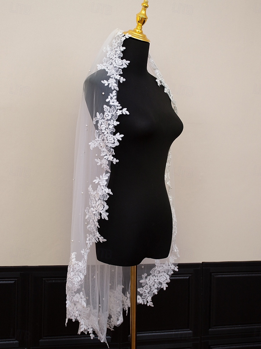 Uma Camada Contemprâneo / à moda Véus de Noiva Véu Catedral com Flor de Cetim Tule de 2025 por $43.99 –P4
