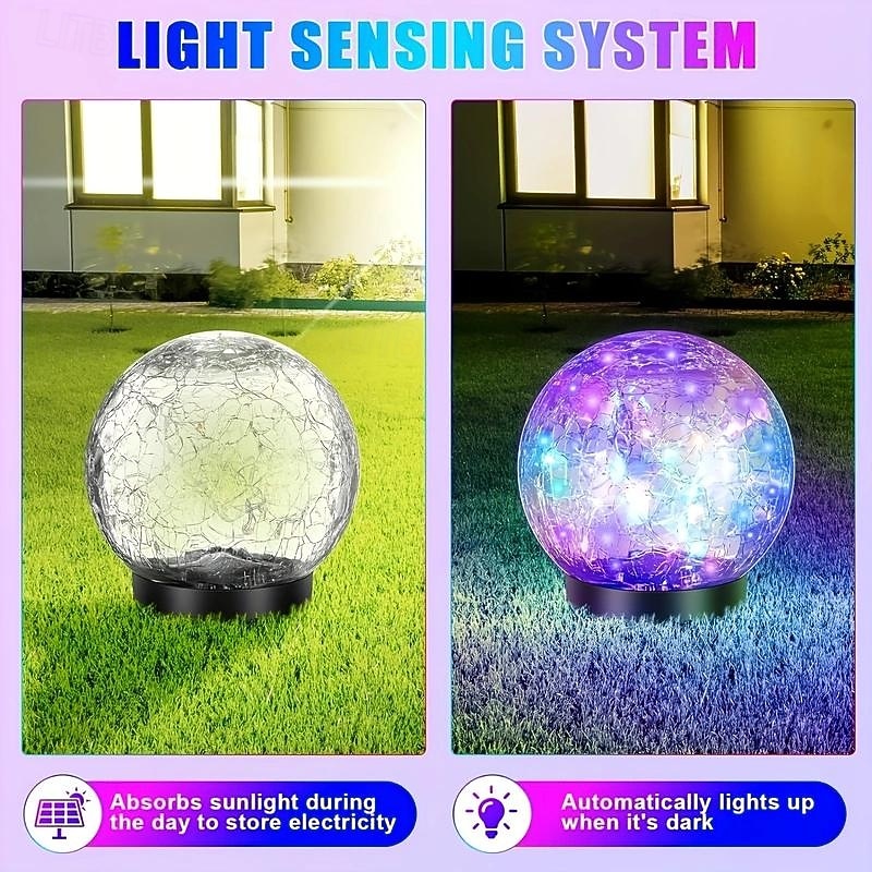 2 Pcs 12CM-35Lets Outdoor Solar Cracked Glass Ball Ground Plug in Light Courtyard Garden Lawn Path Wedding Festival Atmosphere Decorative Light 2026 - $29.99 –P5