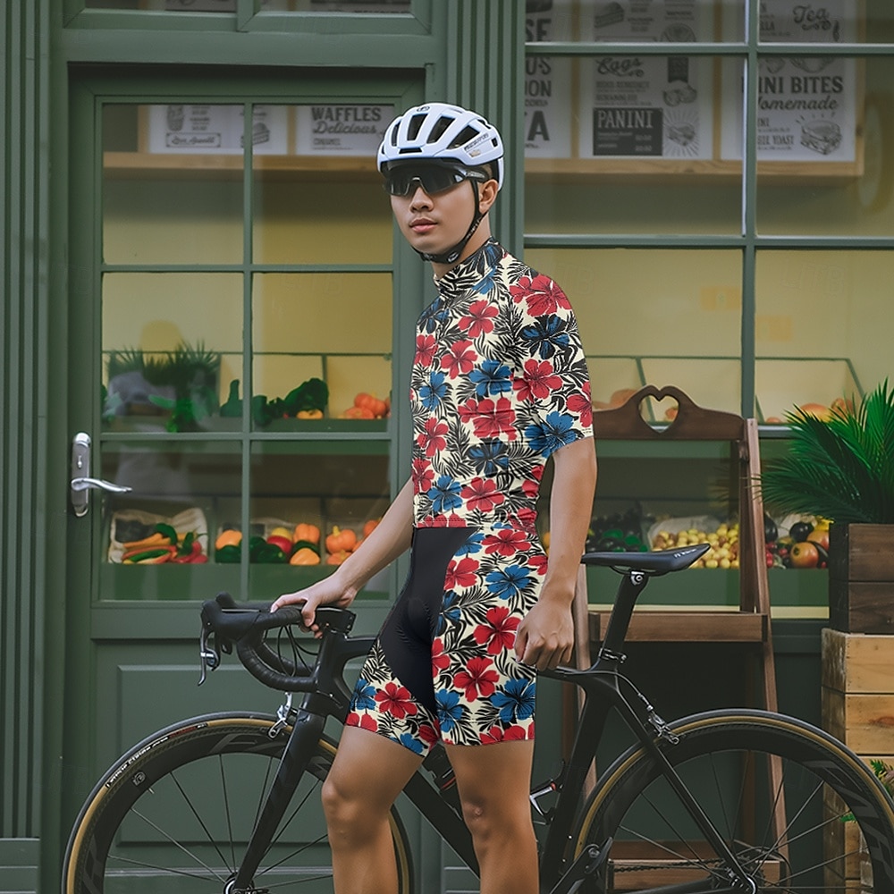 Herre Sykkeljersey med shorts Kortermet Fjellsykling Veisykling Gul Rød Mørk Marineblå Blomster botanikk Sykkel Spandex sport Blomster botanikk Klær 2025 - $47.99 –P18