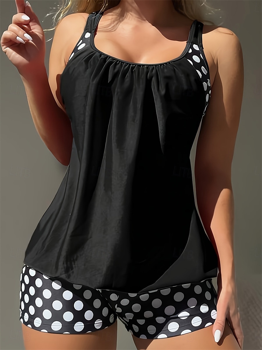 Women's Swimwear Bikini 2 Piece Boy Leg Swimsuit Backless Slim Vacation Beach Wear Polka Dot U Neck Sleeveless Bathing Suits 2025 - $23.99 –P1