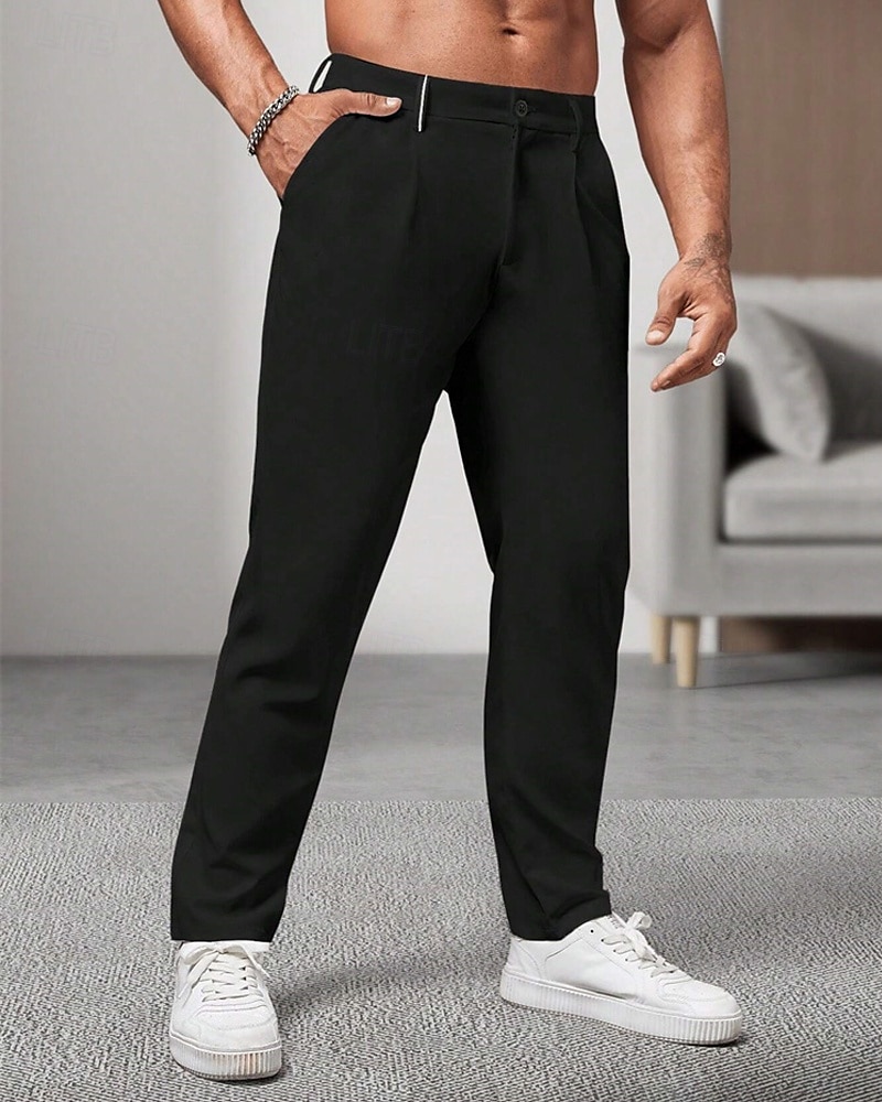 Hombre pantalones de traje Pantalones Chinos pantalones Pantalones plisados Botones Bolsillo Plano Comodidad Formal Fiesta Trabajo Moda Estilo clásico Caqui Claro Negro Microelástico 2025 - $23.99 -P8