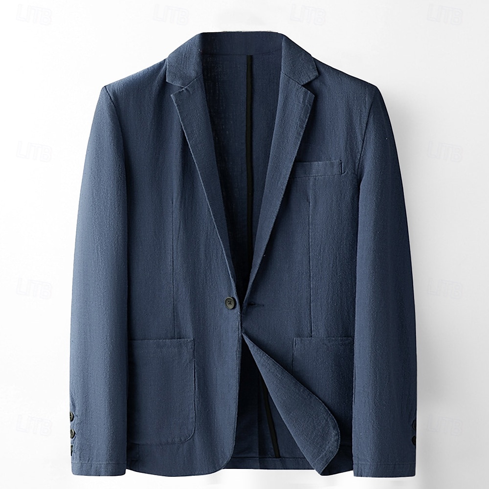 Herre Blazer i lin drakter Bryllup jubileum Feriereise Elegant Nøytral Vår & Vinter Lin i bomull Helfarge Knapper comfy Enkelt Brystet Enn-knapp Blazer Svart Mørkerød Navyblå Grønn 2025 - $49.99 –P1