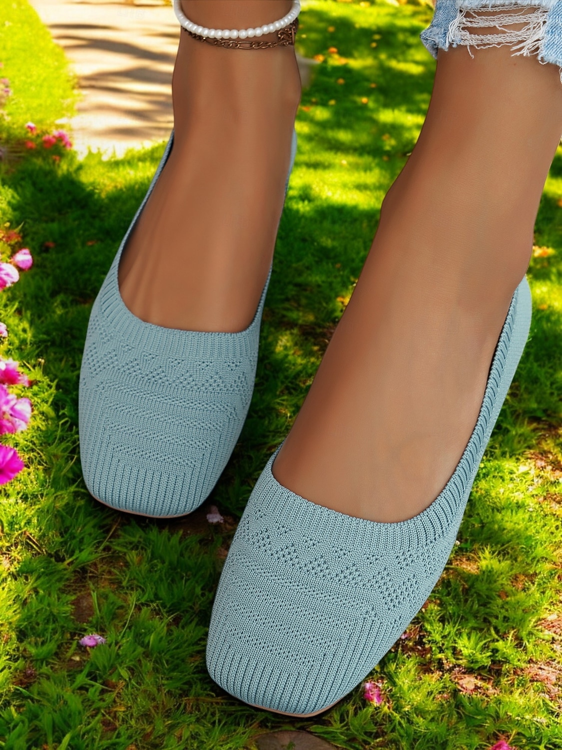 pantofi de damă din tricot albastru deschis – pantofi cu vârf pătrat, respirabili, cu branț căptușit, pentru ținute de lucru și casual 2026 - $19.99 –P4