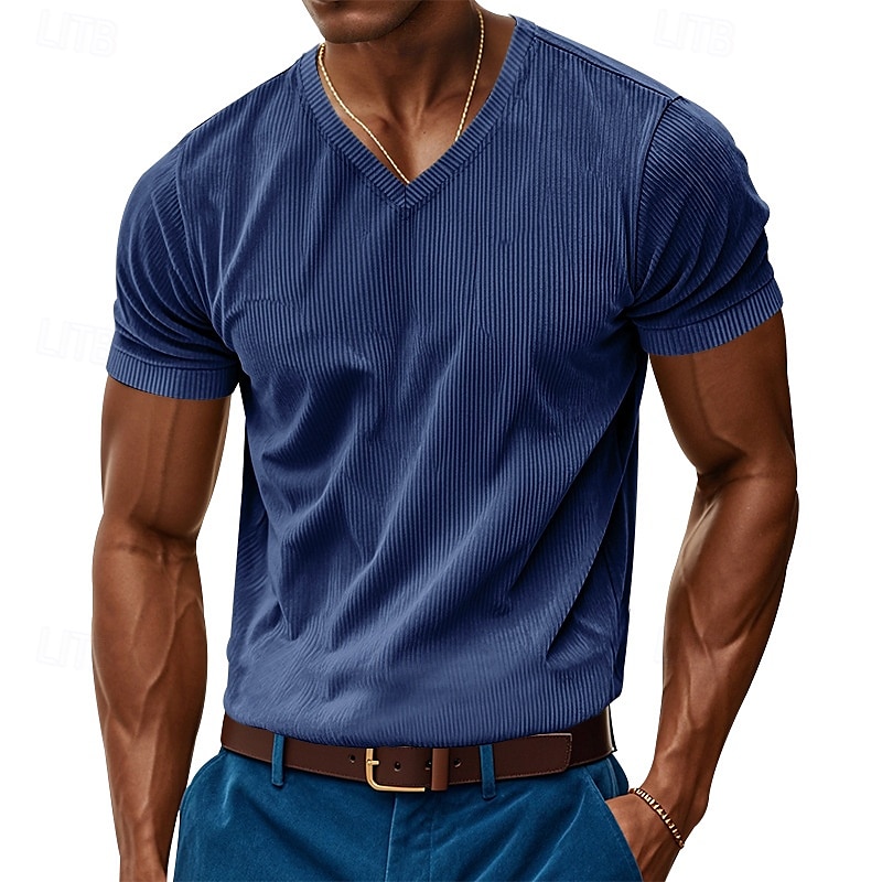Men's Tee Short Sleeve Shirt Tee Top Short Sleeve V Neck Spring & Fall Plain Fashion Designer Sexy Vacation Street Going out Black Navy Blue Army Green Top Tee for Men 2025 - $16.99 –P5
