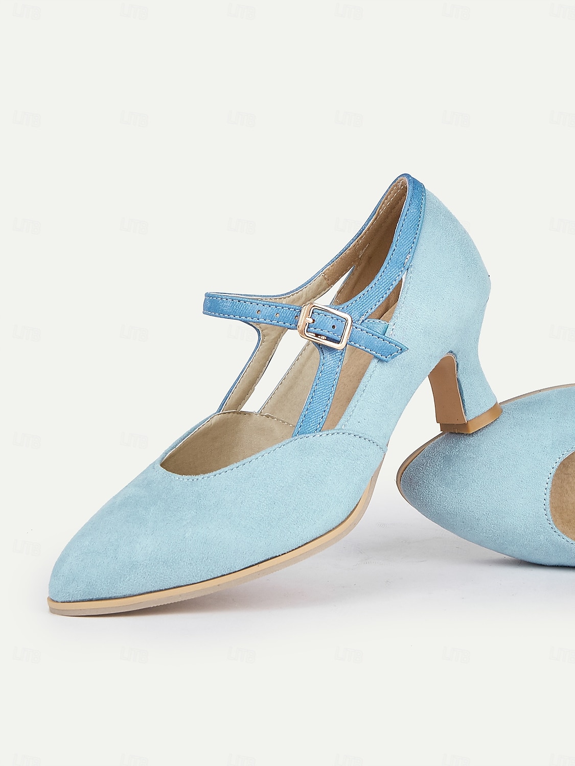 Zapatos Mary Jane vintage azules con tiras en T para mujer: zapatos de tacón medio de gamuza con cierre de hebilla para uso retro, formal y diario 2026 - $54.99 –P3