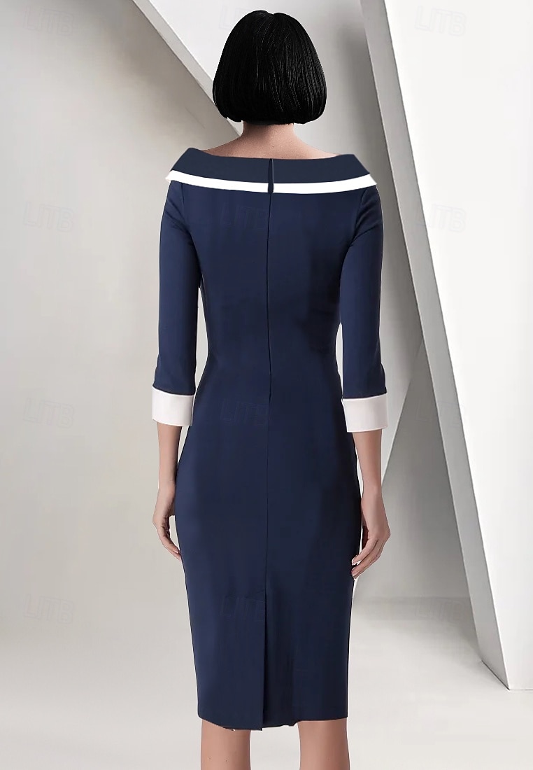 Sheath / Column Mother of the Bride Dress Elegant Vintage Simple Off Shoulder Tea Length Crepe 3/4 Length Sleeve Jacket Dresses with Ruffles Color Block Race Day Dress 2025 - $172.99 –P2