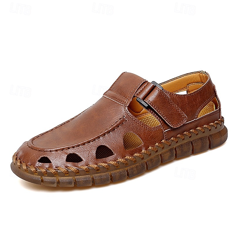 pánské černé rybářské sandály z umělé kůže s páskem na suchý zip a prodyšným designem, stylové a pohodlné pro outdoorové, ležérní a letní aktivity 2026 - $54.99 –P1
