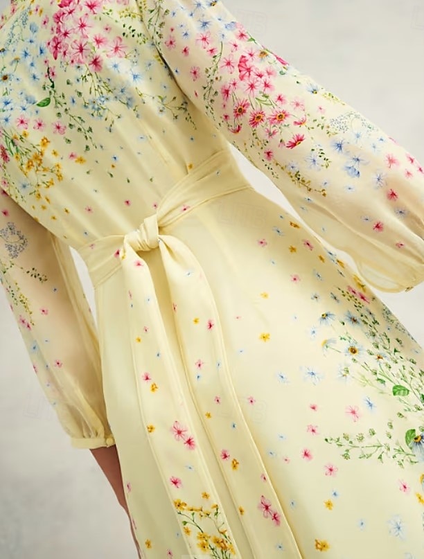 A-Linie Brautmutterkleid Elegantes Einfaches Minimalistisches V-Ausschnitt Blumenmuster bodenlang Chiffon Langarm mit verdeckten Knöpfen Derby Kleid Renntag Kleid Hochzeitsgastkleid 2025 2025 - $189.99 –P3