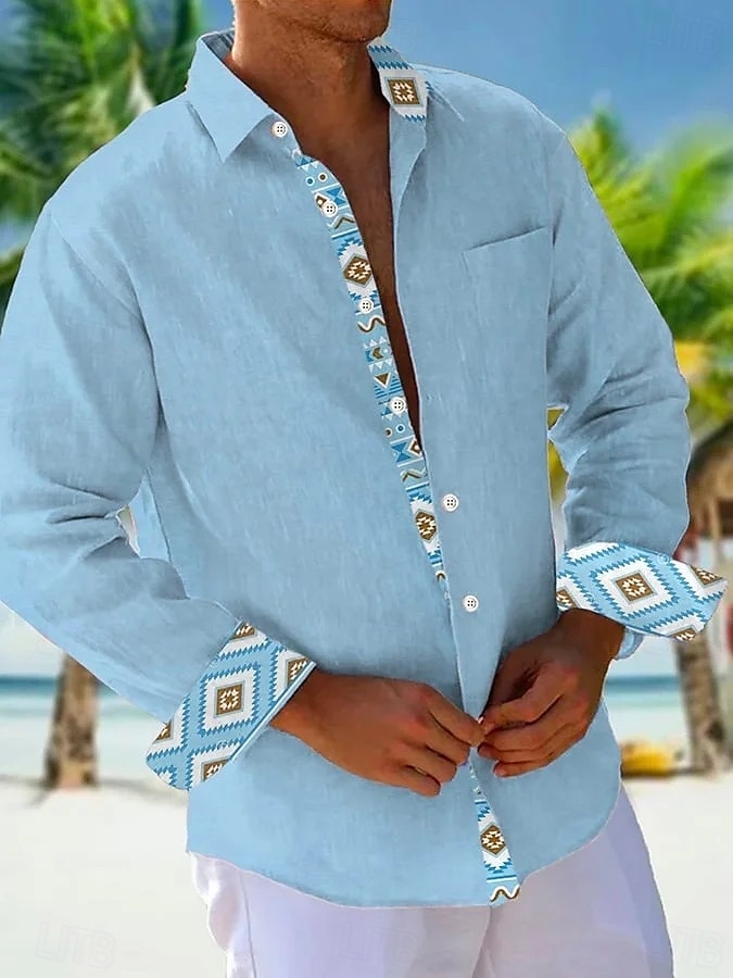Herren Hemd Sommerhemd Freizeithemd Strandhemd Knopfhemd Hellgrün Rosa Himmelblau Braun Grau Langarm Einfach Muster Revers Urlaub Hawaiianisch Button-Down Bekleidung Polyester Mode Lässig Bequem 2025 - $25.99 –P3